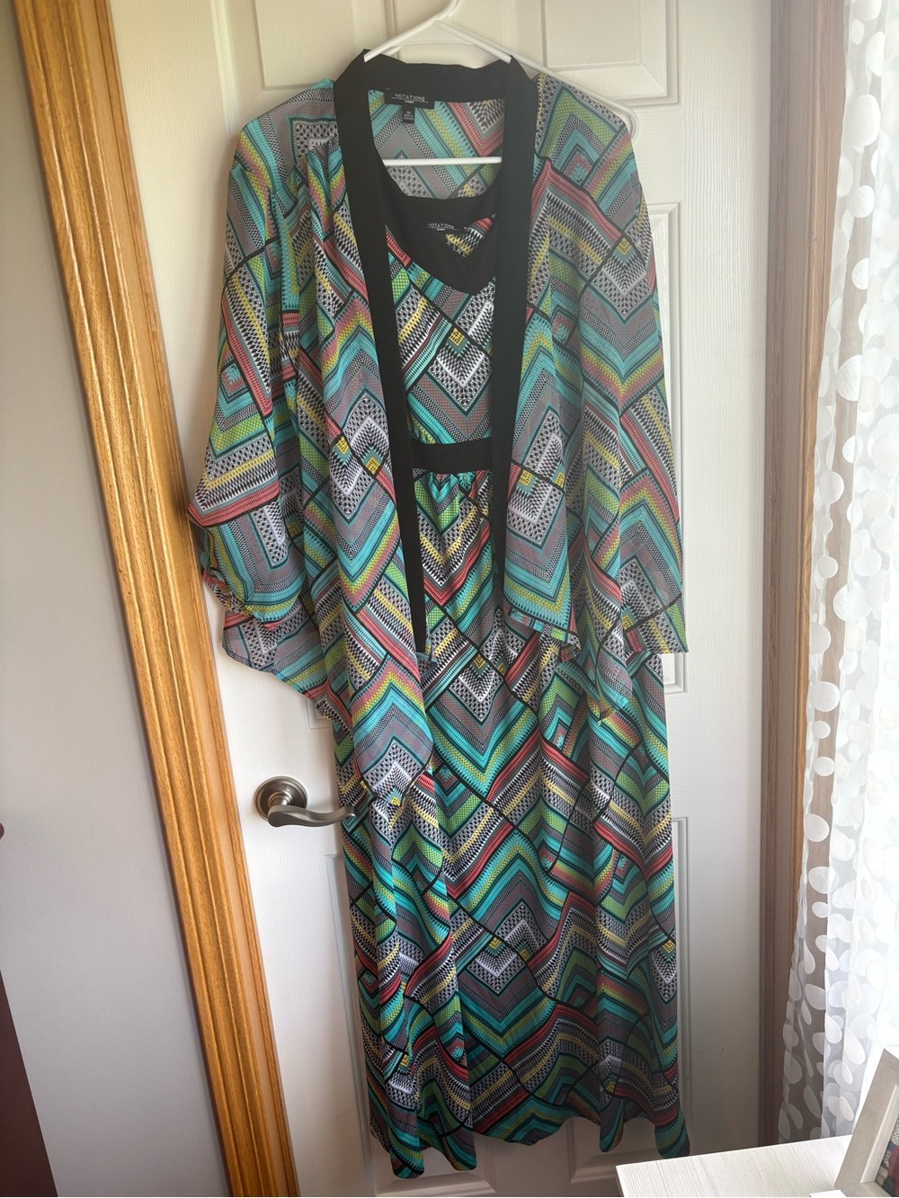 Notations Multicolor Chevron Maxi Dress with Black Trim